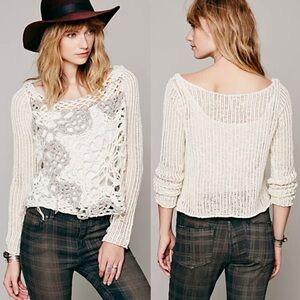 Free People Snowflakes In Crochet Pullover Sweater Open Knit Cream Size M Boho‎